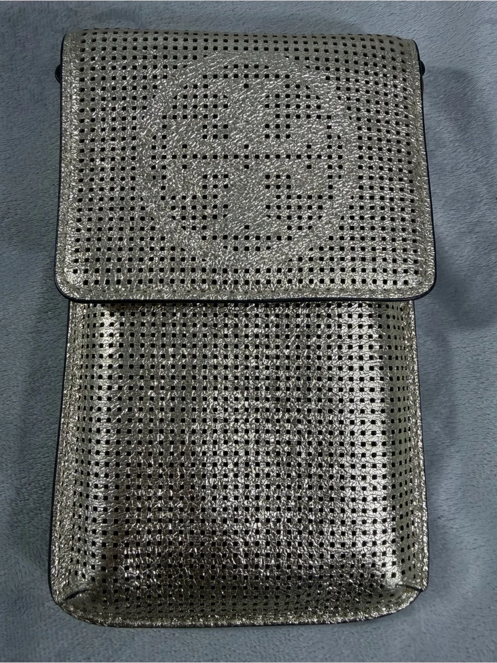 Tory Burch Metallic Perforated Phone Crossbody - Light Gold  Style: 34611